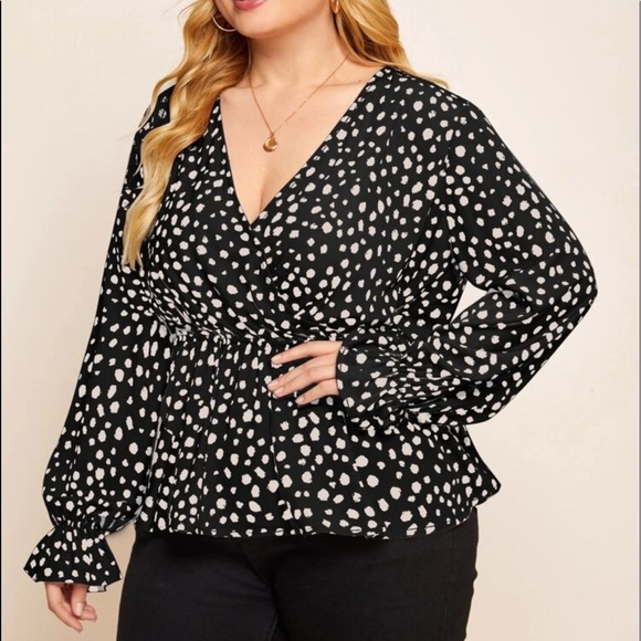 Shein Flounce Sleeve Allover Print Peplum Top Sz2X - Picture 4 of 9